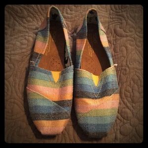 TOMS multicolored slip ons. Size 6M. Fits like 8.